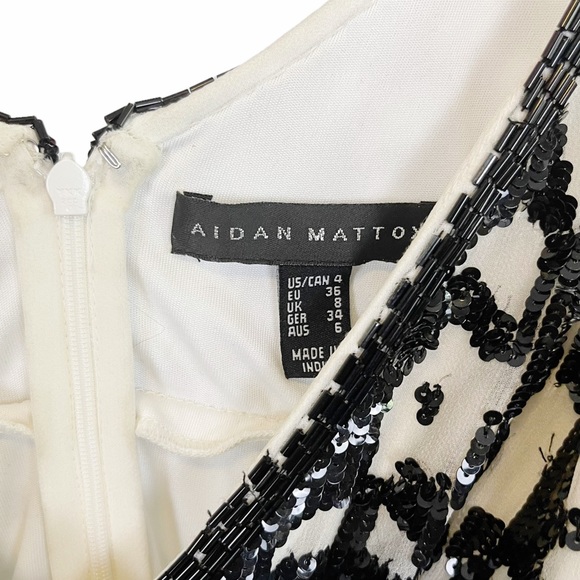 AIDAN MATTOX Black White Silk Floral Sequin Cocktail Tank Mini Dress - Picture 6 of 6